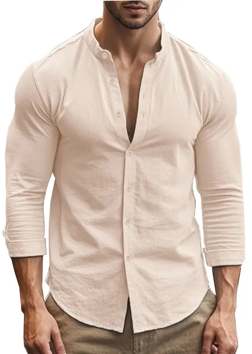 Bovista Linnen Blouse Heren t shirt Polo Overhemd Shirt Zomer Ibiza Stijl Creme