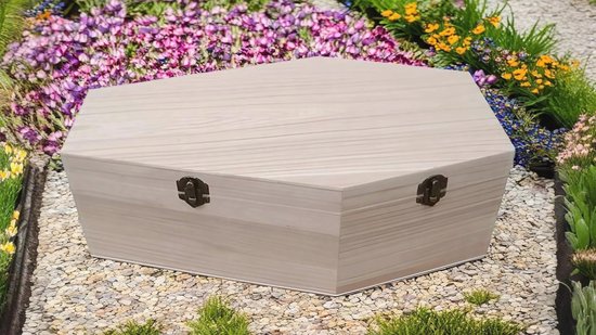 houten dierenkist met satijnen binnenvoering - maat L voor kleine huisdieren - dierenkist met vaste metalen sluiting - doodskist natuur gemaakt van hoogwaardig hout
