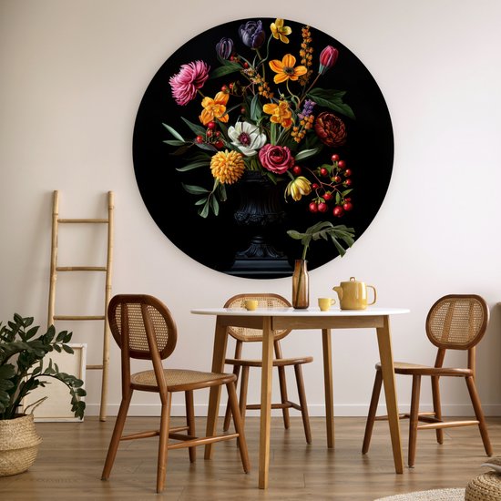 WallCircle® Wandcirkel 140x140 cm - Muurcirkel Sierlijk - Boeket - Bladeren - Muurdecoratie woonkamer - Wanddecoratie slaapkamer - Kamer decoratie accessoires - Ronde schilderijen