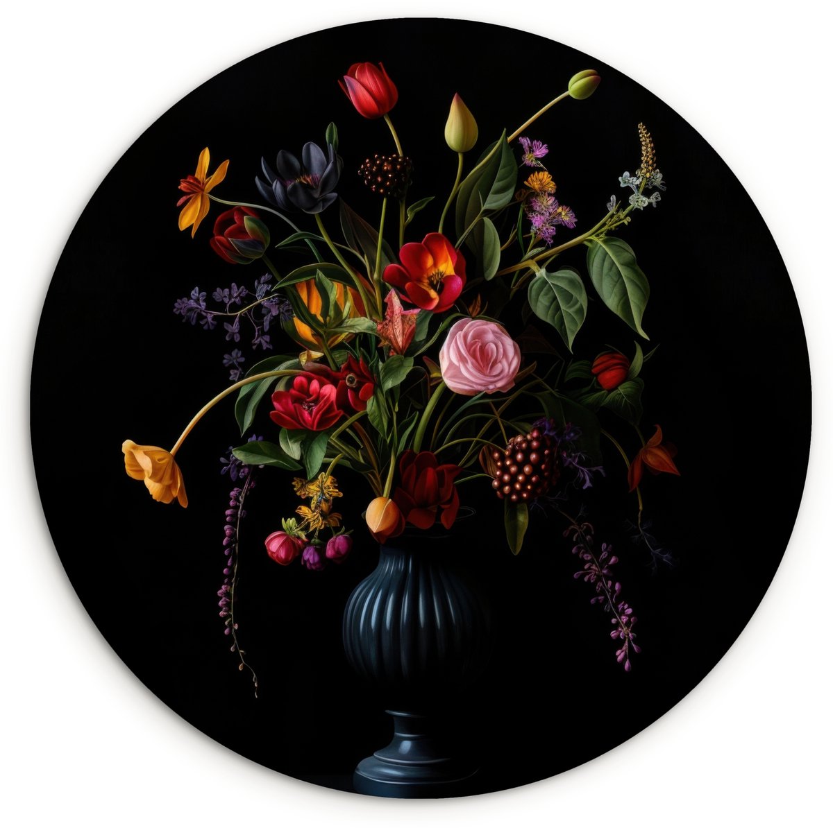 WallCircle Wandcirkel 120x120 cm - Muurcirkel Bloemen - Bessen - Klassiek - Muurdecoratie woonkamer - Wanddecoratie slaapkamer - Kamer decoratie accessoires - Ronde schilderijen Boeket - Bloemen 1