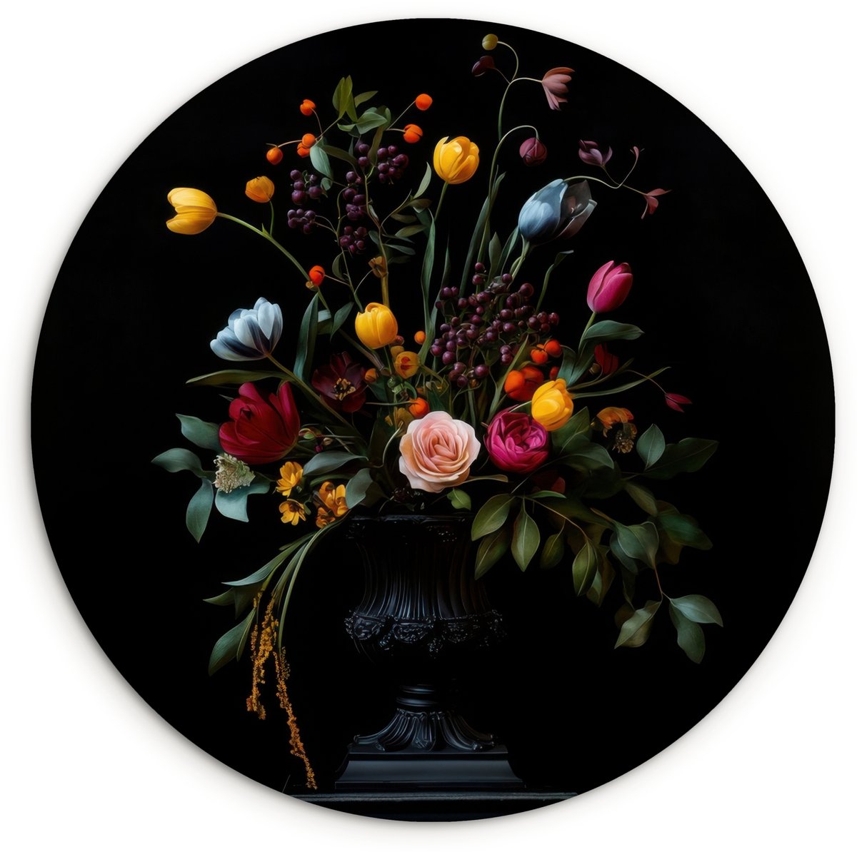 WallCircle Wandcirkel 60x60 cm - Muurcirkel Klassiek - Vaas - Boeket - Bloemen - Muurdecoratie woonkamer - Wanddecoratie slaapkamer - Kamer decoratie accessoires - Ronde schilderijen Boeket - Bloemen 4
