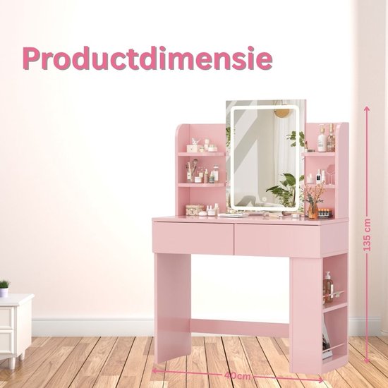 MAZAZU Industriële kaptafel met spiegel - Moderne tafel - 90x40x141 cm