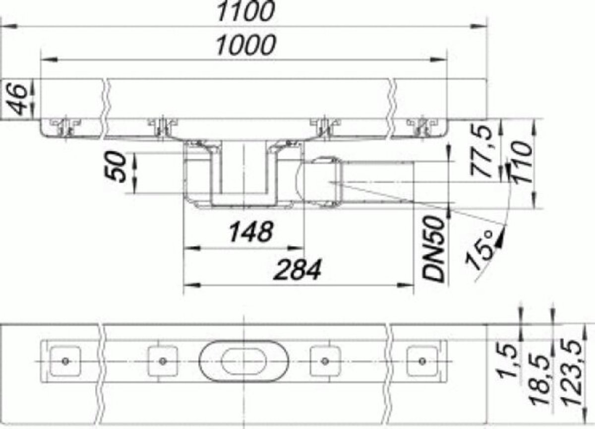 DALLMER Douchegoot CeraLine W 1000 mm, DN 50, 520166