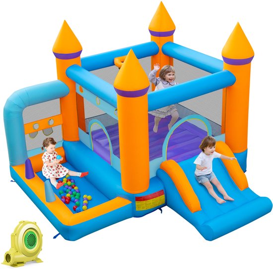 Costway Springkasteel met glijbaan - Ballenbad & basketbalmand - 3-10 jaar