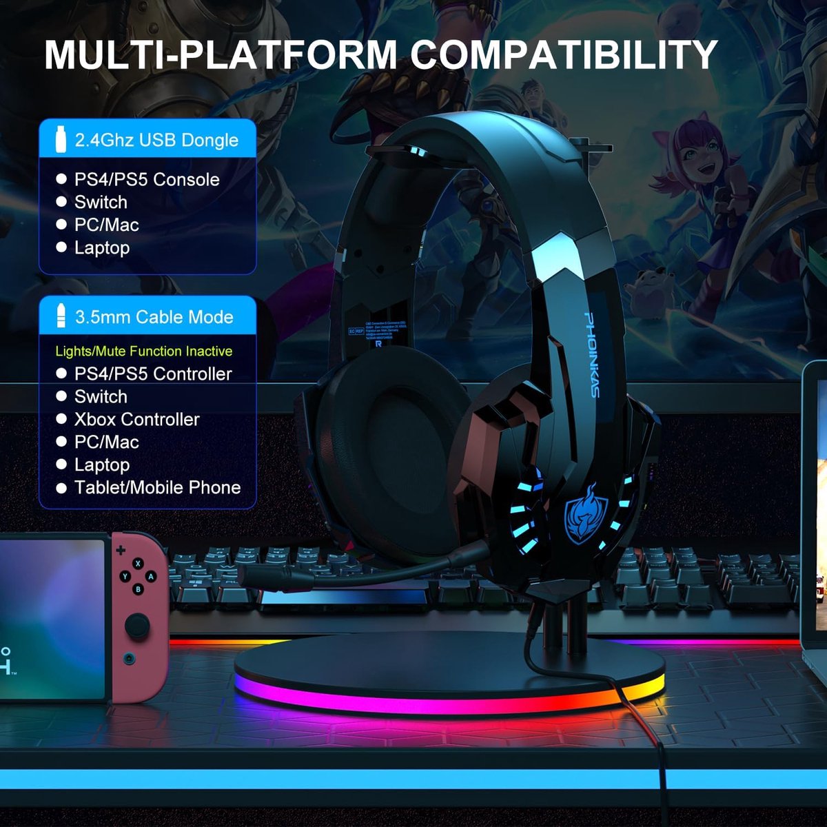 PHOINIKAS G9000 Max - 2.4GHz Draadloze Gaming Headset - met - afbeelding 3