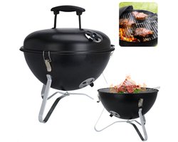 Cheqo® Bolvormige Barbecue - Tafel BBQ - Barbecue Tafelmodel - Zwart Metaal - Met Deksel en As Schaal - Inclusief EBOOK