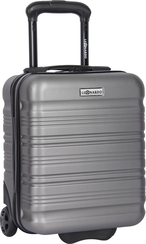 Handbagage Koffer 40x30x20 cm - Underseater - Reiskoffer met Wielen - Trolley Handbagage - Zilver - Leonardo
