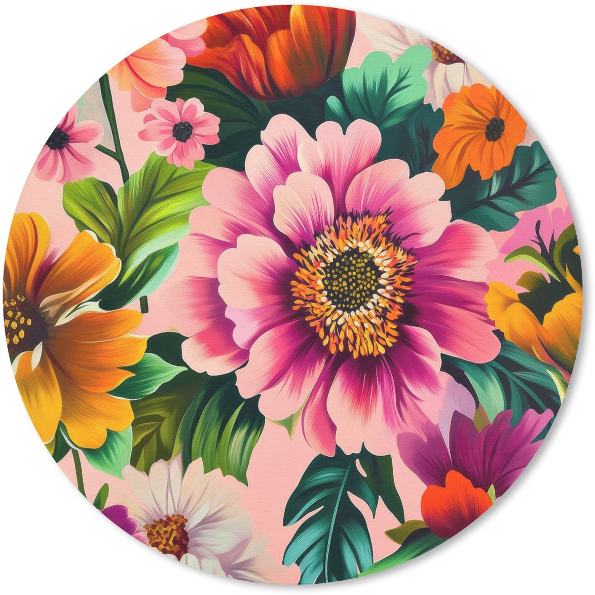 Muismat rond 50x50 cm - Mousepad Bloemen - Kleurrijk - Roze - Ronde muismatten
