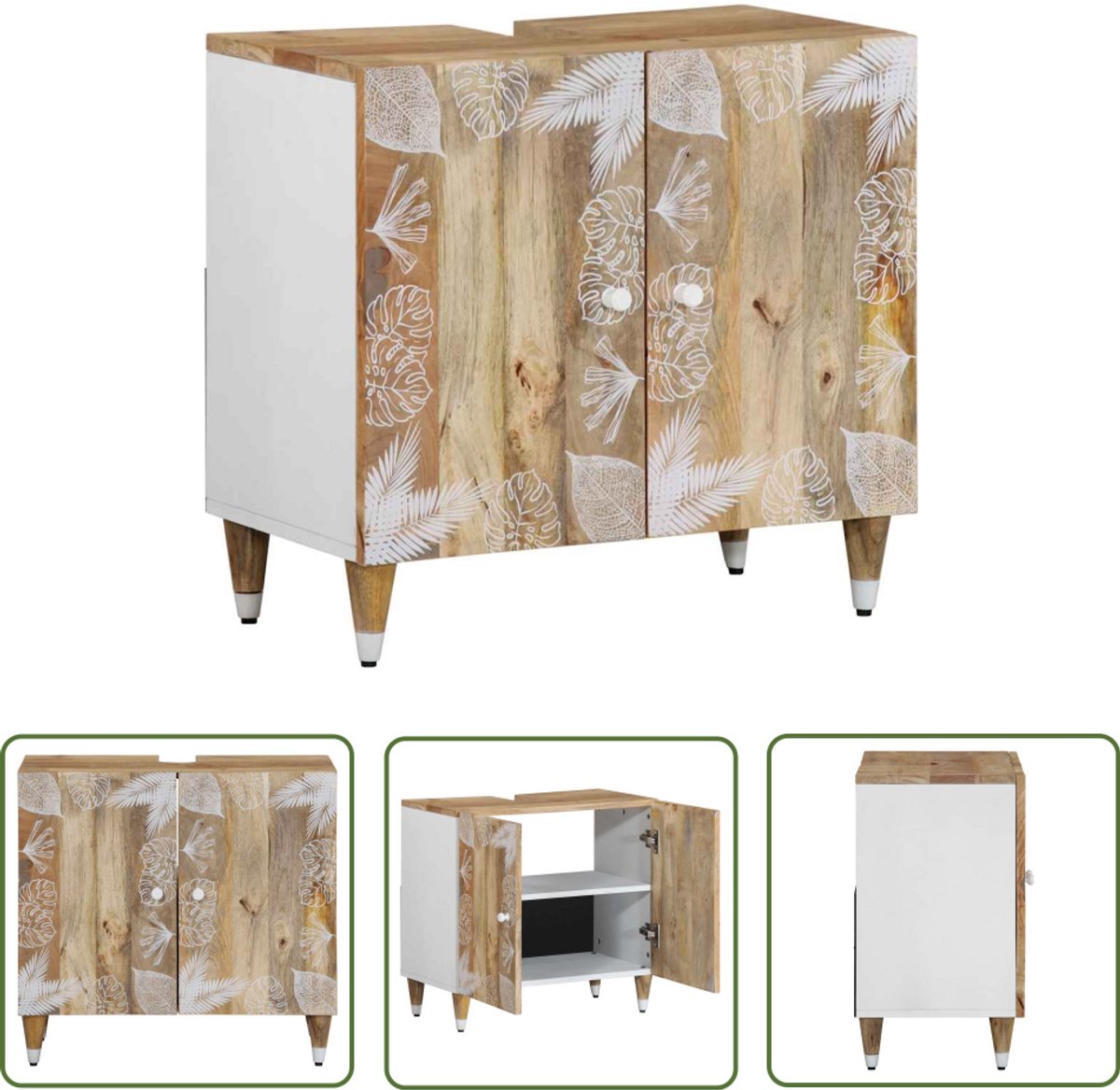 The Living Store Wastafelkast 62x33x58 cm massief mangohout - Wastafelkast - Badkamermeubilair - Mango Hout - Vintage Design - Landelijk Interieur