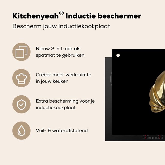 KitchenYeah® Protection plaque induction 85x52 cm - Croissant - Or - Noir - Protege plaque de cuisson - Couvre plaque induction - Protecteur d'induction - Cuisine