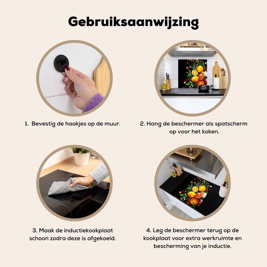 KitchenYeah® Protection plaque induction 60x55 cm - Noir - Citrons - Herbes - Graffiti - Peinture - Protege plaque de cuisson - Couvre plaque induction - Protecteur d'induction - Cuisine