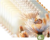 Placemats - 6 stuks - 45x30 cm - Placemat kunststof - Vlinder - Bloem - Oranje - Borden onderleggers - Decoratie voor op tafel - Keuken tafeldecoratie accessoires - Vinyl onderlegger - Tafelversiering