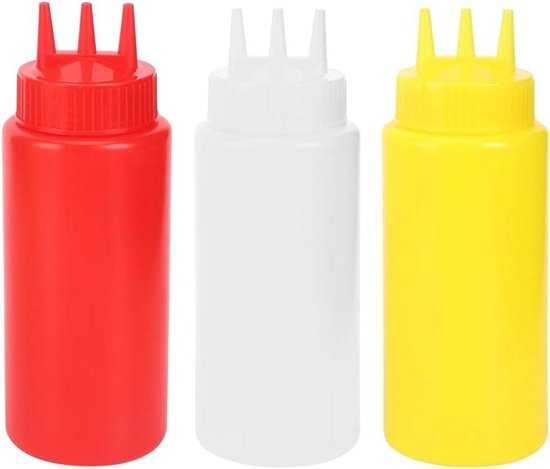 Hangende sausdispenser, 3,5L/5,5L navulbaar sausknijpflesdispensersysteem, lekvrij ontwerp geschikt for voedselproducten zoals cateringsauzen zoals tomaat, mosterd, bruine saus en jam(Round barrel,5.5