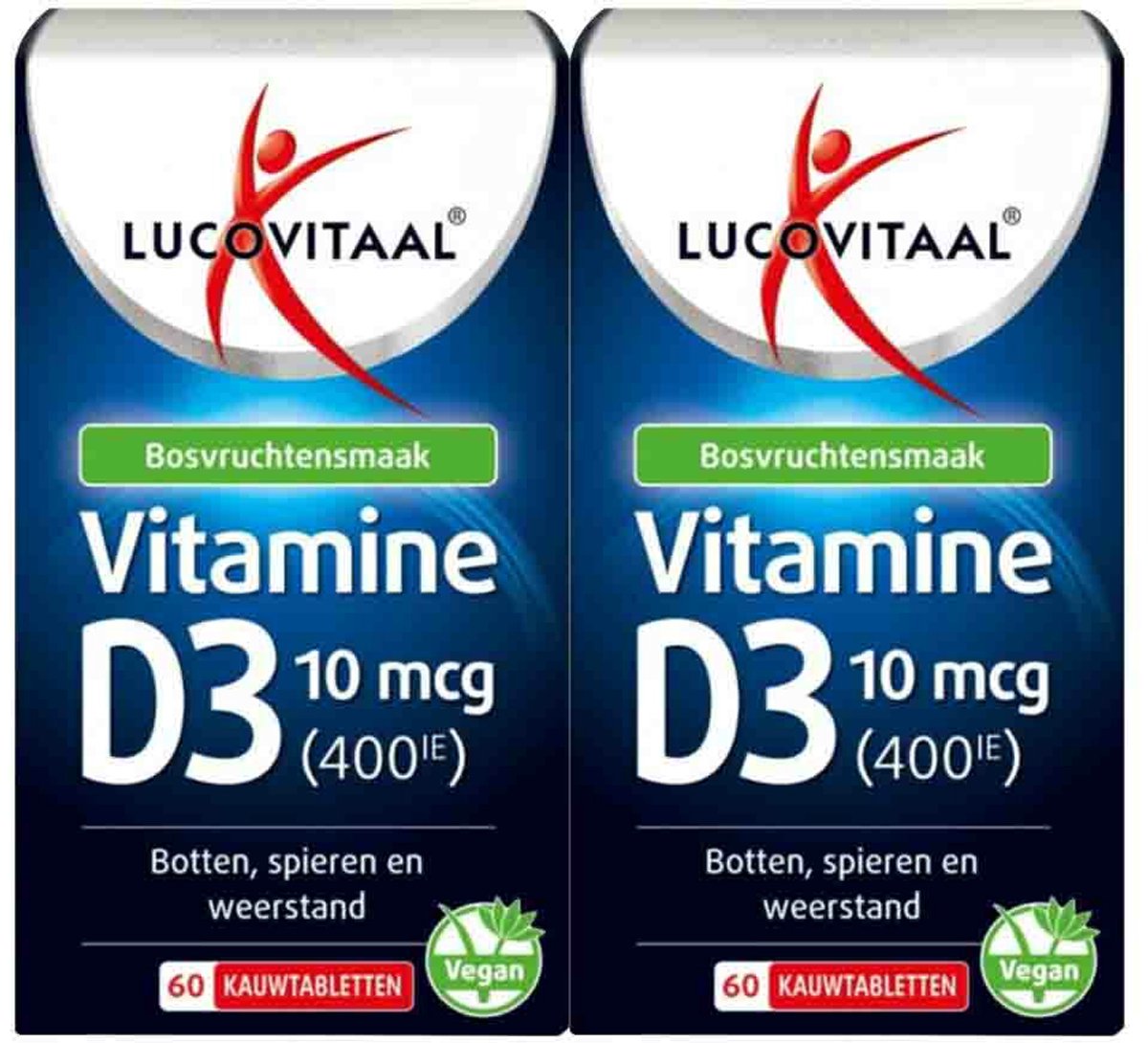 Lucovitaal - D3 10 mcg (400Ie) Vitamine Vegan Kauwtabletten - 2 x 60 kauwtabletten - Voordeelverpakking