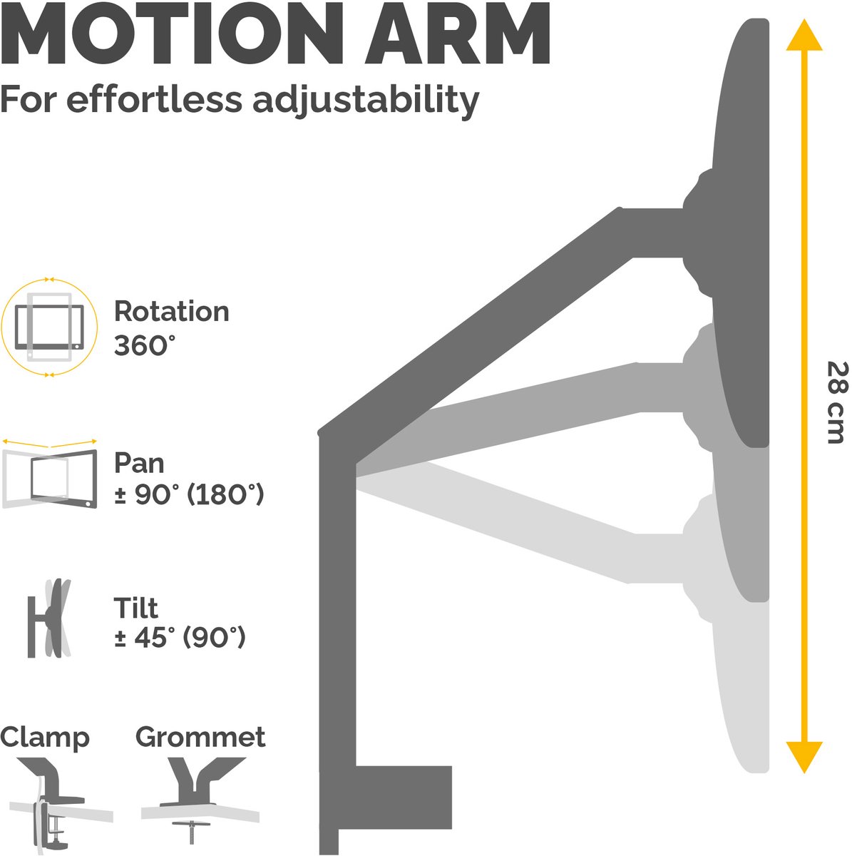 Fellowes Platinum - Monitor arm - 1 scherm - Tot 8 kg - Tot 32 inch - Gasveer - USB - Zwart thumbnail 2