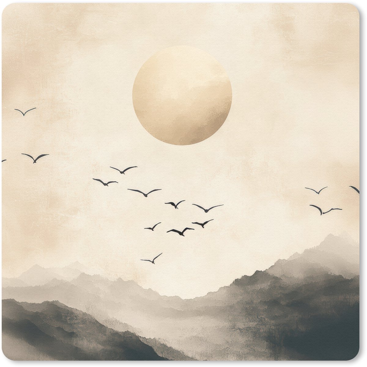 Muismat 20x20 cm - Mousepad Landschap - Japandi - vogel - Muismatten