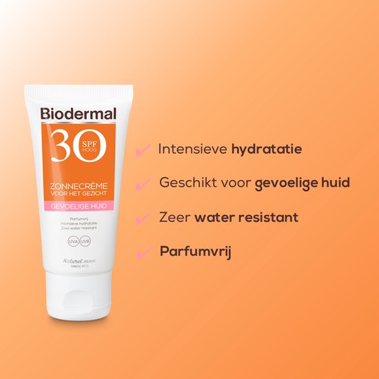 Biodermal Zonnecreme voor de Gevoelige huid - SPF 30 - 50ml - Zonnecreme voor het gezicht