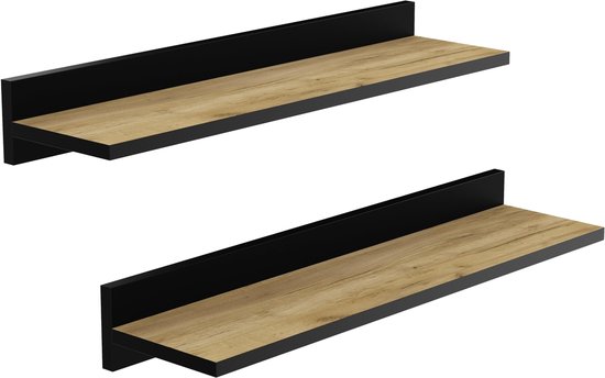 Feihorrm Zwevende planken voor aan de muur, 40cm eiken zwevende wandplanken diepe houten wandgemonteerde planken boekenplanken voor woonkamer badkamer slaapkamer keuken opslag & organizer, set van 2