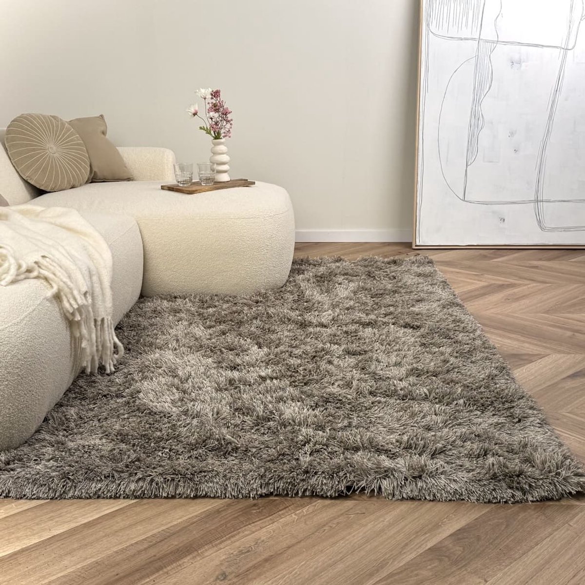Hoogpolig vloerkleed Nika antraciet polyester - Interieur05 op = op - 160 x 230 cm - (M)