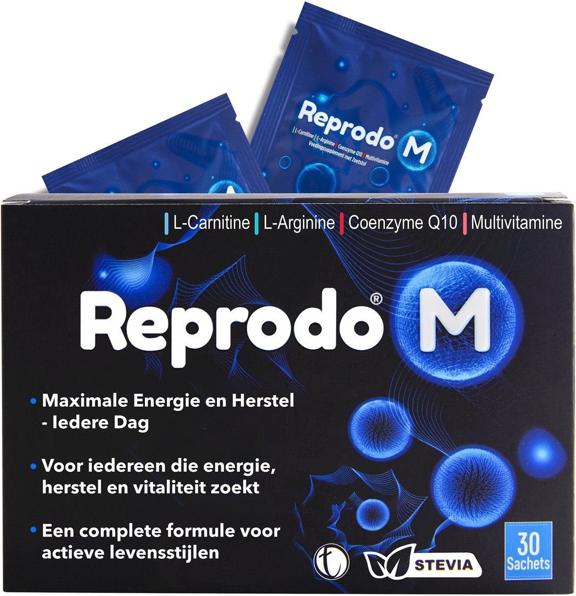 Goedkoopste Reprodo M - Premium Energie & Herstel Supplement met L-Carnitine, L-Arginine, CoQ10, Zink & Selenium - Voor Vitaliteit, Spierherstel en Immuunondersteuning - 30 Sachets