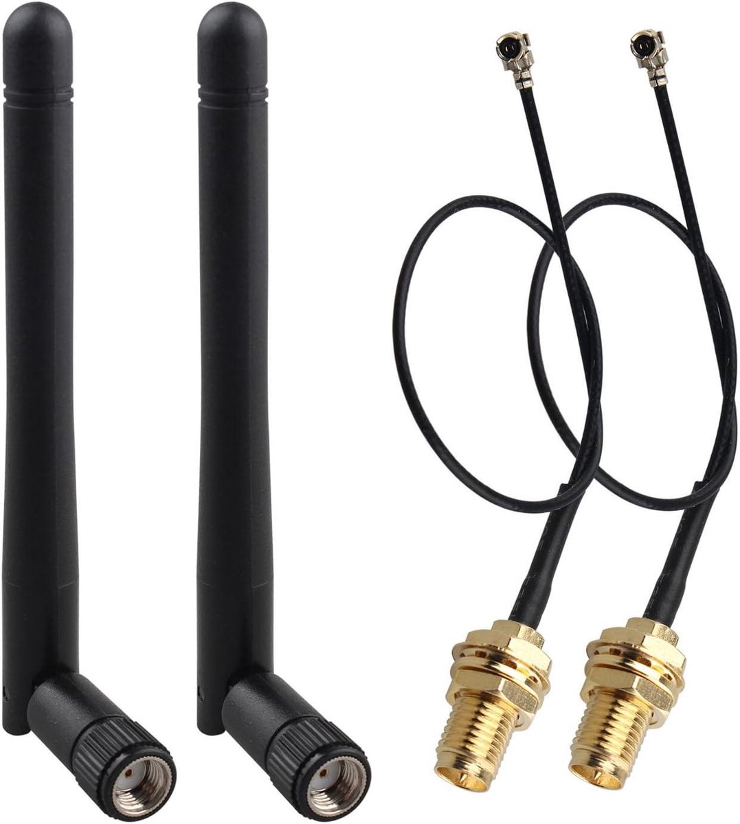 Image of 2 Stuks Dual Band WiFi 2.4GHz 5GHz 5.8GHz 3dBi RP-SMA Mannelijke Antenne＋15cm U.FL IPX IPEX MHF1 naar RP-SMA Vrouwelijke Verlengkabel voor M.2 NGFF Intel Draadloze Netwerkkaart WiFi Adapter