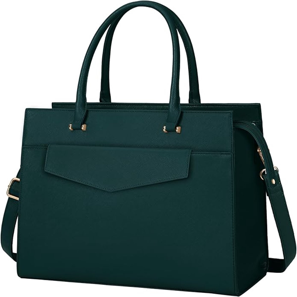 Famanu - Laptoptassen voor vrouwen 15,6 inch, dames draagtas, synthetisch materiaal designer laptop handtas, grote werktas met envelop, clutch tas voor kantoor en school, Kleur: Groen