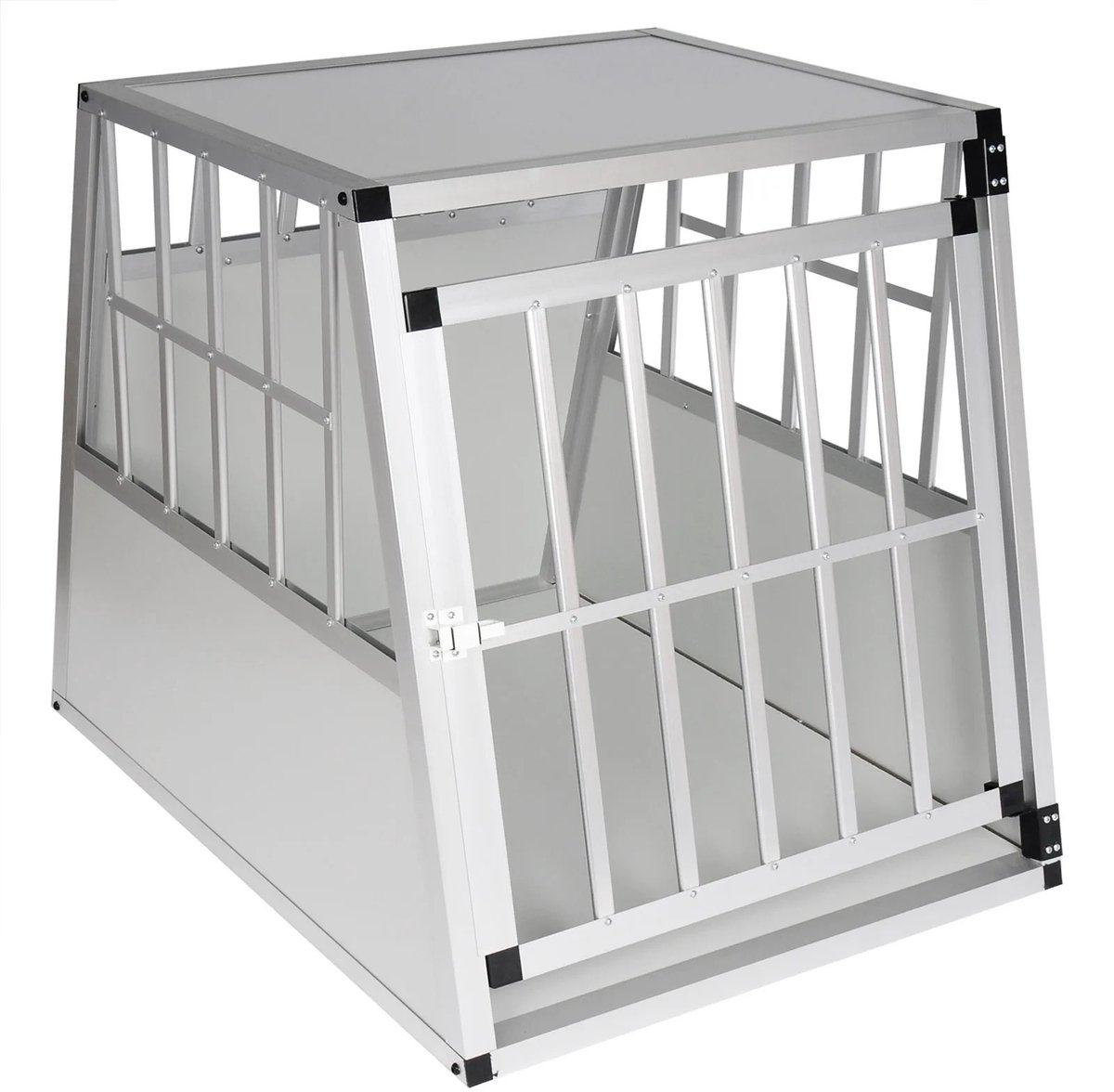 Witte Aluminium Hondenkooi – Reiskooi met 1 Deur – Trapeziumvorm – Voor Auto, Tuin of Thuisgebruik – 85x65x71 cm – Sterk en Ventilerend – Dierbenodigdheden – Lichtgewicht en Duurzaam