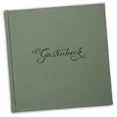 Neutraal gastenboek - Luxe 21 x 21 cm hardcover met olijfgroen omslag - Gastenboek vakantiehuis / Gastenboek bruiloft / Gastenboek bed en breakfast / Gastenboek hotel / Gastenboek neutraal