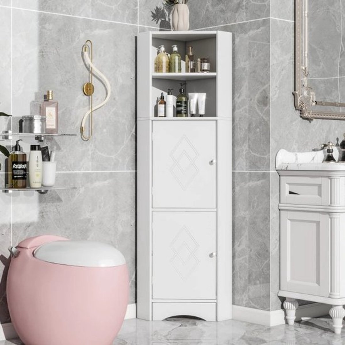 Gran VidaÂ® - Badkamer Hoekkast - Water Bestendig - Praktische Opslag - Gemakkelijk te Reinigen - Artistiek Patroon