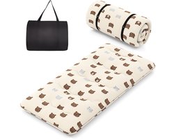 COSTWAY Japanse futon matras, tatami-mat, vouwmatras met wasbare overtrek, opvouwbare slaapmat met draagtas (bruin beer, 90 x 200 cm)