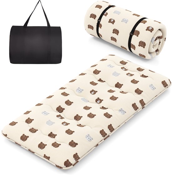 COSTWAY Japanse futon matras, tatami-mat, vouwmatras met wasbare overtrek, opvouwbare slaapmat met draagtas (bruin beer, 90 x 200 cm)