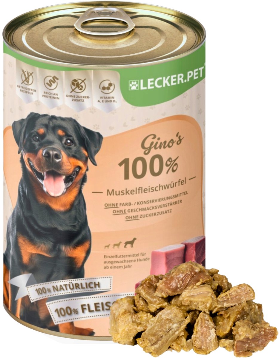 Lyra Pet 400 g Lecker.Pet® Gino's 100 % spiervleesblokjes rund & varken natvoer voor honden