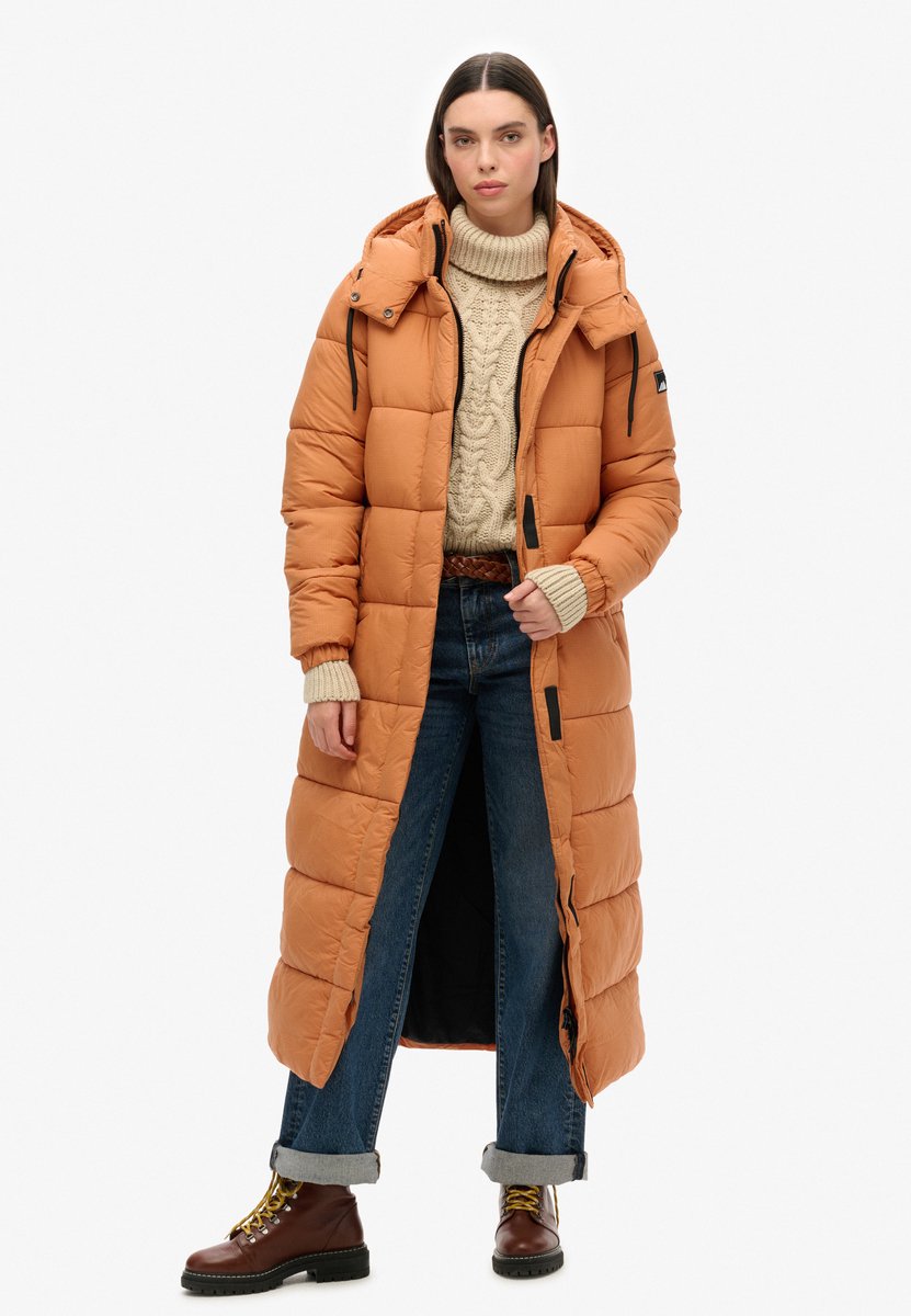 Superdry Lange pufferjas van ripstopmateriaal Dames Gewatteerde jassen Caramel Grid