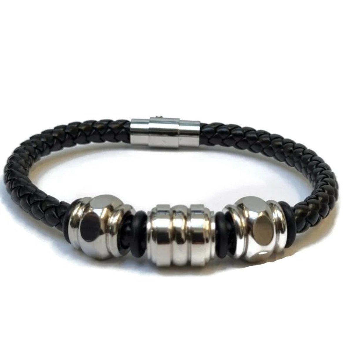 Aramat Jewels | Armbanden | Gevlochten Leren Armband met Kralen | | | |6mm | Imitatieleer | Volwassenen | Verkleurd niet