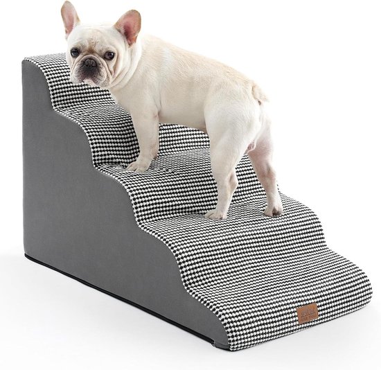 COZY KISS Hondentrap, huisdiertrap voor bed, bank en stoel, kattenhelling met wasbare overtrek en antislip onderkant, licht (Lichtgrijs, 40x72x50cm, 4