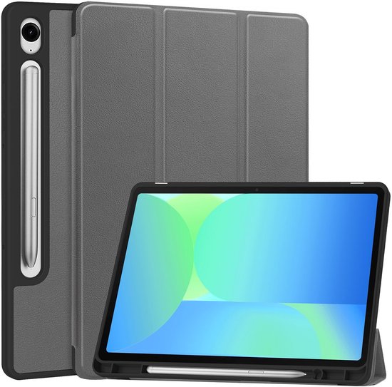 Hoesje - Geschikt voor Samsung Galaxy Tab S10 FE - Dun & Stevig - Hard Cover Case - Trifold Bookcase Hoes - Met Uitsparing Geschikt voor S Pen - Hardcover Book - Tablethoes - Grijs