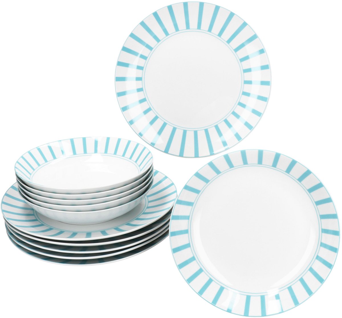 MamboCat 12-delig servies SPLIT TURQUOISE porselein voor 6 personen