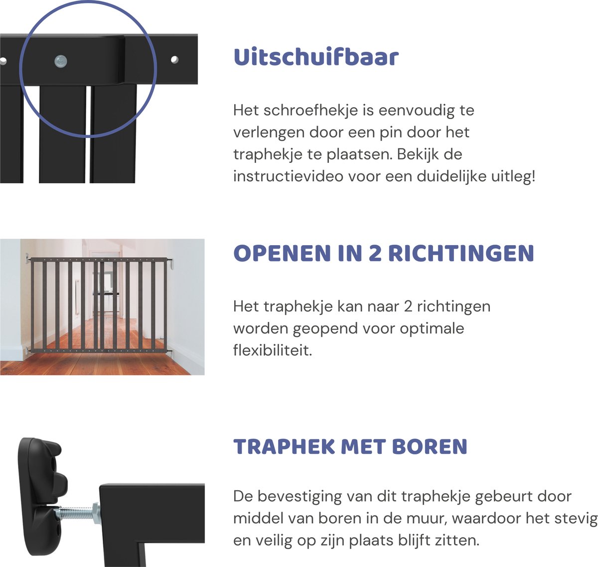 Noma Uitschuifbaar Hout Traphekje Zwart | Veiligheidshekje | Schroefhekje | Hondenhekje | Kinderhekje – foto 2