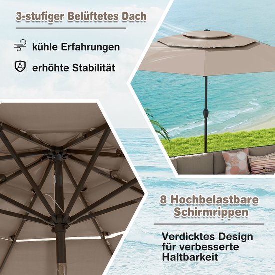 SONGMICS GPU27BR Tuinparasol, UPF 50 , zonwering, 30° kanteling in 2 richtingen, zwengel om te openen en te sluiten, voor buiten, tuin, zwembad, balkon, terras, bodem niet inbegrepen, taupe