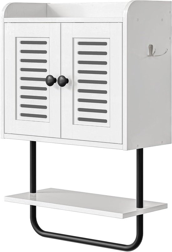 RRX Badkamer wandkasten met handdoekbar, opbergkast, boven de toiletopslag met 2 deuren en verstelbare plank, wandkast voor badkamer waskeuken (White