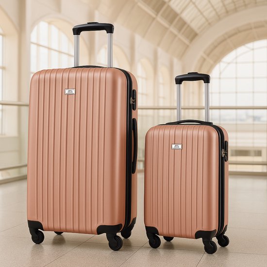 ﻿﻿﻿Slazenger Kofferset 2 Delig - Handbagage Trolley en Ruimbagage Koffer (S + M/L) - ABS Hardcase Koffer Set met 360° Wielen - Cijferslot - Roze