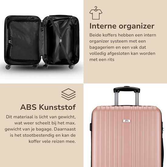 ﻿﻿﻿Slazenger Kofferset 2 Delig - Handbagage Trolley en Ruimbagage Koffer (S + M/L) - ABS Hardcase Koffer Set met 360° Wielen - Cijferslot - Roze