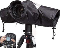Waterdichte camera regenhoes - zachte camera regenhoezen - camera-accessoires voor fotografie - regenhoes - camera regenhoes - camera beschermer - camera beschermer - regenhoes voor camera - nylon camera regenjas - met trekkoord en mouwen - zwart