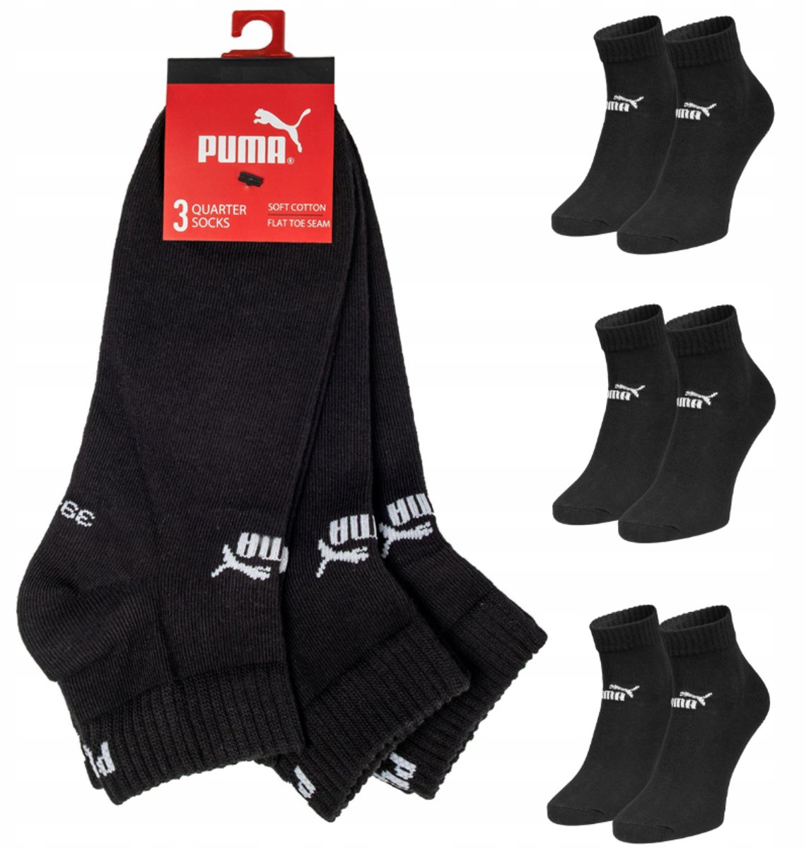 PUMA ELEMENTS EFFEN QUARTER SOKKEN 3-PACK 94710803 Zwart
