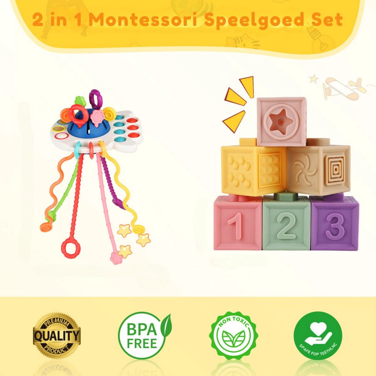 Baby Speelgoed - Speelgoed 1 Jaar - Montessori Speelgoed - Kinderspeelgoed - 2 in 1 Stapelblokken & Bijtring — afbeelding 6