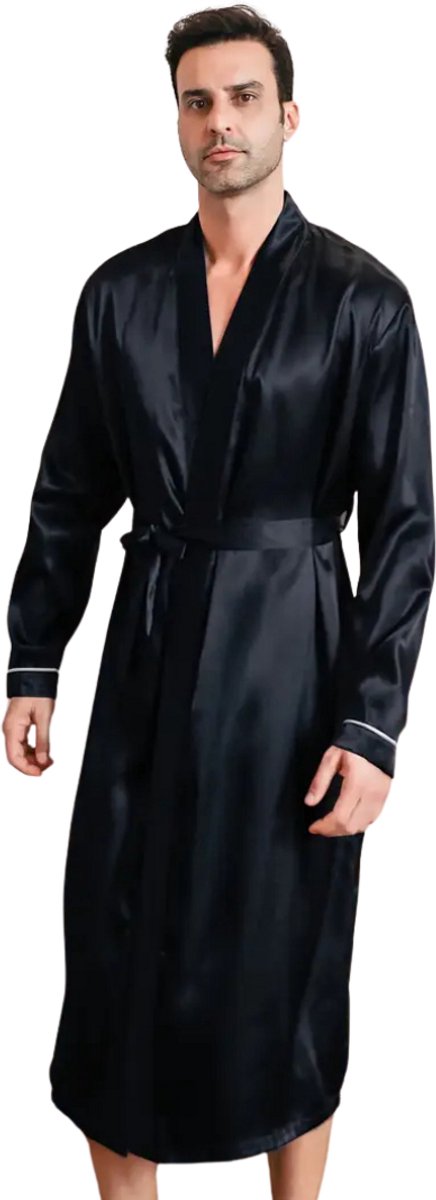Bovista Satijnen Badjas Heren - Kimono - Kamerjas - Satijn - Ochtendjas - Pyjama - Zwart -