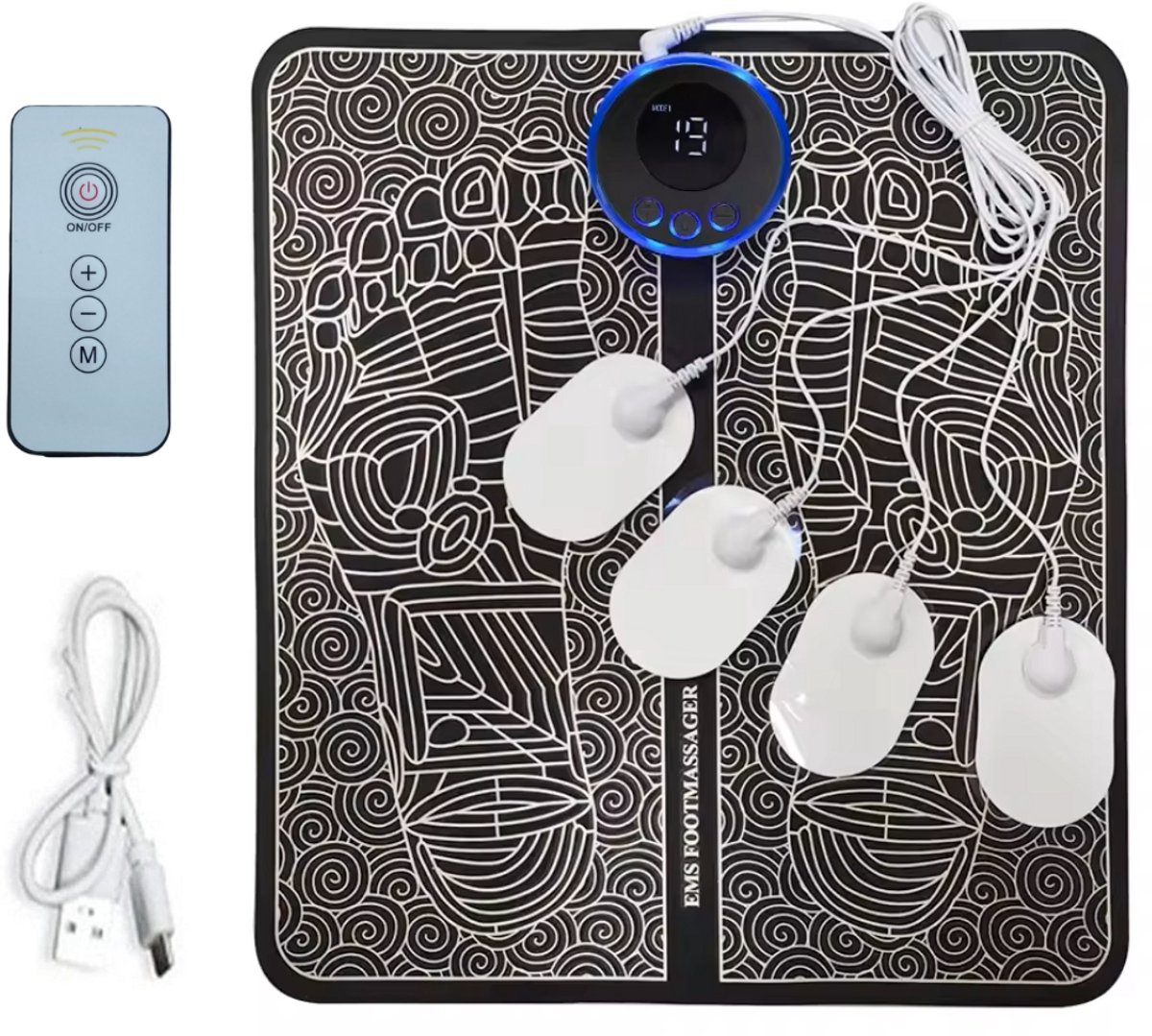 FineMart Smart Voetmassage Apparaat - Neuropathie - Kwaliteit met Afstandsbediening - Grote Mat - 8 Mode 19 Niveaus - EMS - Bloedcirculatie Apparaat - Draadloos - USB oplaadbaar