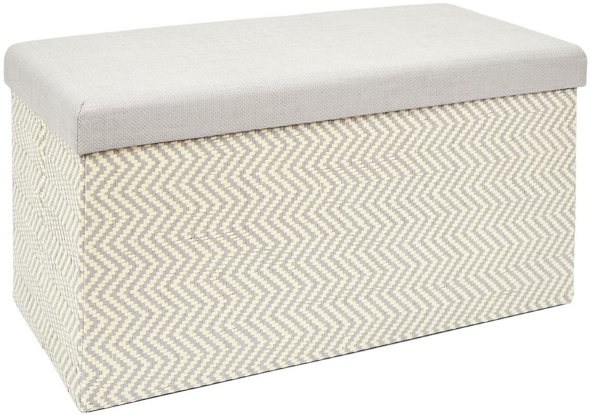 Home Deco - Poef/hocker Fishbone - opvouwbaar - stof - opbergbox - beige/lichtgrijs - polyester/mdf - 76 x 38 cm