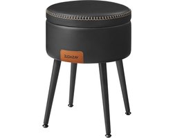 Opbergkruk kaptafelkruk PU met stiksels midden van de eeuw modern ronde opbergkruk met stalen poten capaciteit 150 kg inktzwart LOM005B01 van EKHO Collectie