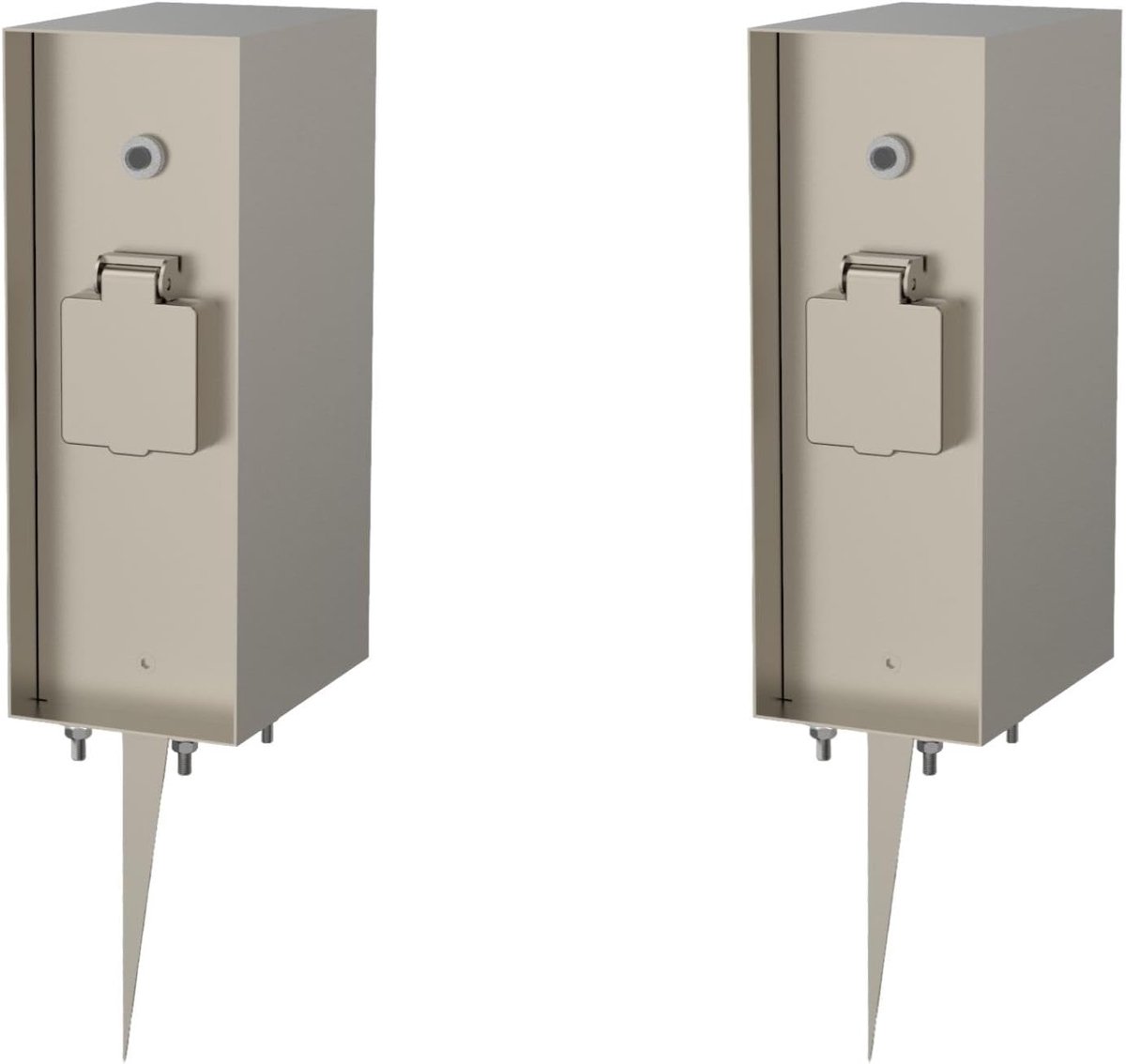 Novatool 2X stopcontactzuil 3-voudig zilver geborsteld roestvrij staal vierkant IP44 met grondpen met schemersensor stopcontact tuin tuin stopcontact buiten stopcontactzuil buiten stopcontacttoren